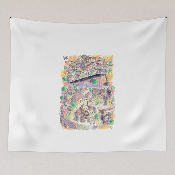 Item preview, Fantasy anime manga village landscape ink art designed and sold by Paintbase.