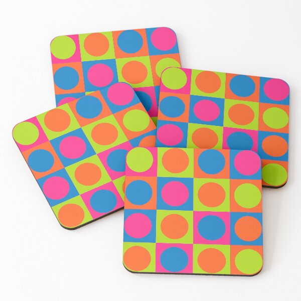 Item preview, 60s Mod Pop Art – Vibrant Neon Rainbow Circles & Squares designed and sold by Ela Design Studio .