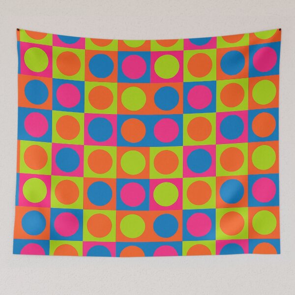 Item preview, 60s Mod Pop Art – Vibrant Neon Rainbow Circles & Squares designed and sold by Ela Art Space .