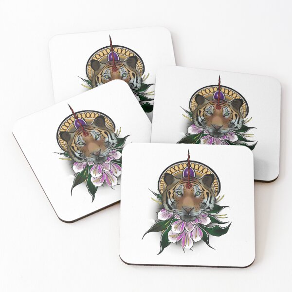 Item preview, Hindu Tiger Face with Lotus – Sacred Animal Tattoo Art designed and sold by therisnell.