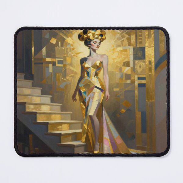 Item preview, Golden couture elegance on the stairs – Modern Art Fashion in radiant geometry designed and sold by FotoworldEdel.