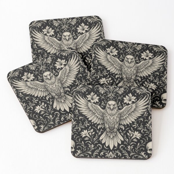 Item preview, Vintage Silver Crow & Skull Baroque Damask - Gothic Noir Pattern designed and sold by cabuks.