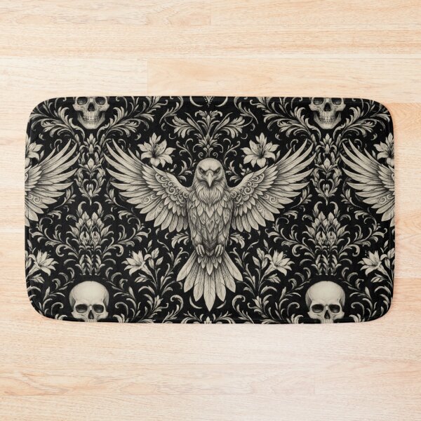 Item preview, Vintage Silver Crow & Skull Baroque Damask - Gothic Noir Pattern designed and sold by cabuks.