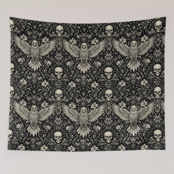 Item preview, Vintage Silver Crow & Skull Baroque Damask - Gothic Noir Pattern designed and sold by cabuks.