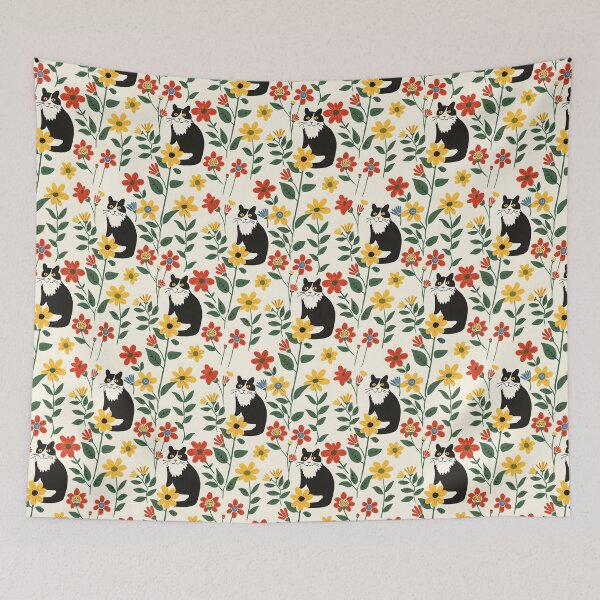 Item preview, Floral Black Cat Pattern designed and sold by xiao xuans.