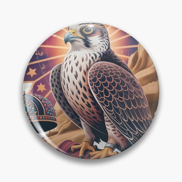 Item preview, Saker Falcon Falconry Gift Art - Arabian Star Mandala - Crescent Moon Desert Bird Print designed and sold by GoldenVerseArt.