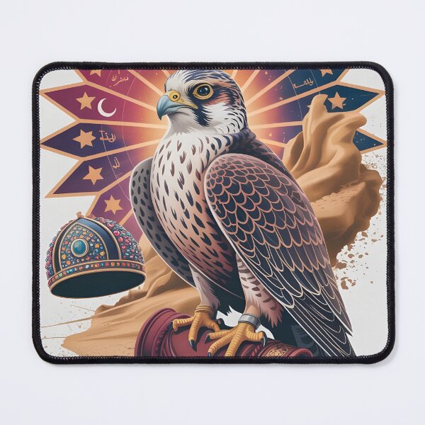 Item preview, Saker Falcon Falconry Gift Art - Arabian Star Mandala - Crescent Moon Desert Bird Print designed and sold by GoldenVerseArt.