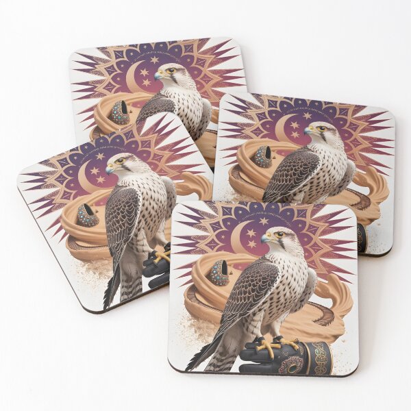 Item preview, Arabian Falcon on Black Falconry Glove - Desert Mandala Swirl - Premium Bird of Prey Art designed and sold by GoldenVerseArt.