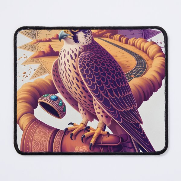 Item preview, Arabian Falcon Desert Road Art - Warm Sunset Tones - Prayer Beads Mandala Bird Print designed and sold by GoldenVerseArt.
