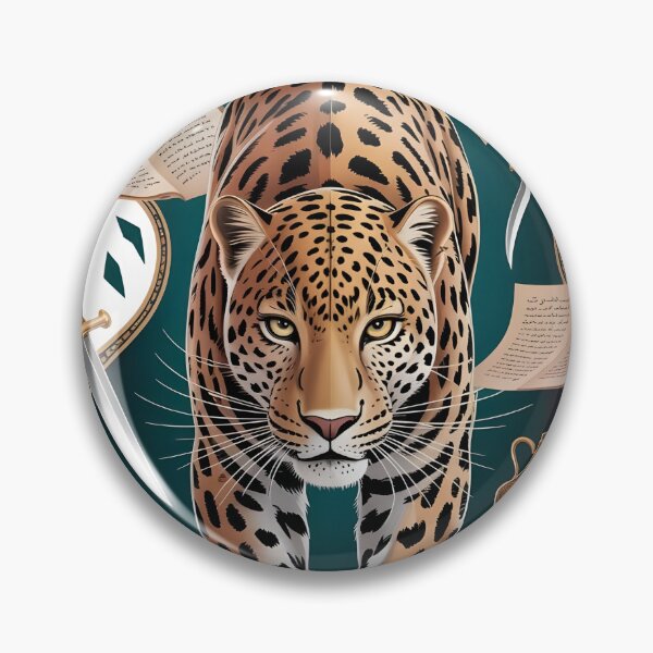 Item preview, Arabian Leopard Front Face - Teal Gold Surreal Wildlife - Dagger Dallah Crystal Art designed and sold by GoldenVerseArt.