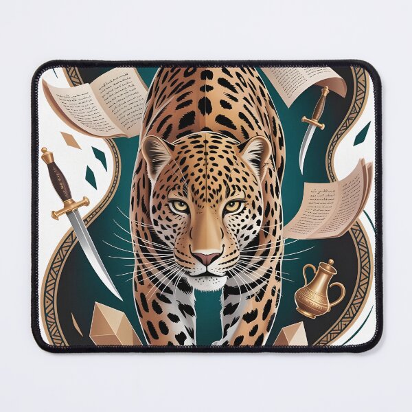 Item preview, Arabian Leopard Front Face - Teal Gold Surreal Wildlife - Dagger Dallah Crystal Art designed and sold by GoldenVerseArt.