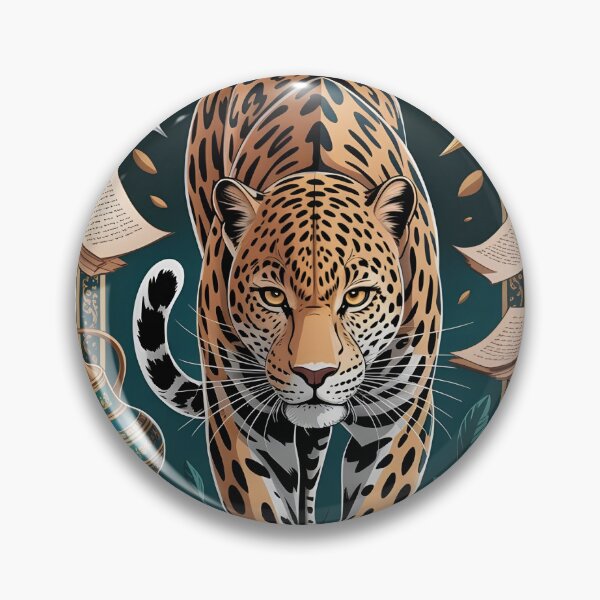 Item preview, Arabian Leopard Walking - Ancient Shield Heritage Art - Teal Arabesque Wildlife Print designed and sold by GoldenVerseArt.
