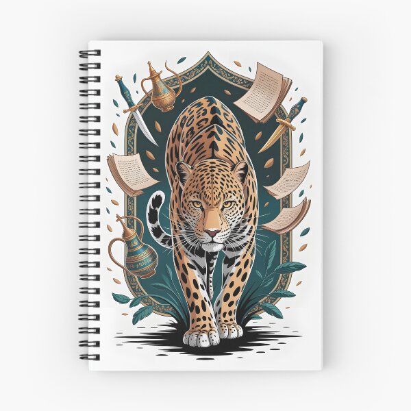 Item preview, Arabian Leopard Walking - Ancient Shield Heritage Art - Teal Arabesque Wildlife Print designed and sold by GoldenVerseArt.