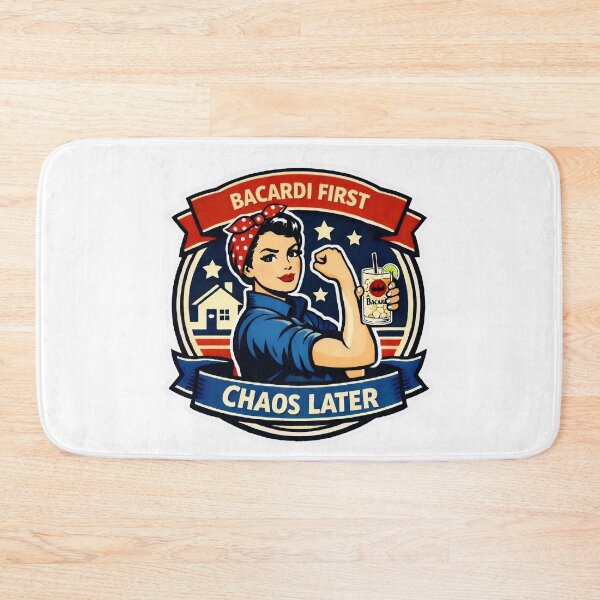 Item preview, Bacardi First, Chaos Later retro Rosie the Riveter Inspired | Muggy & Mo designed and sold by MuggyandMo.