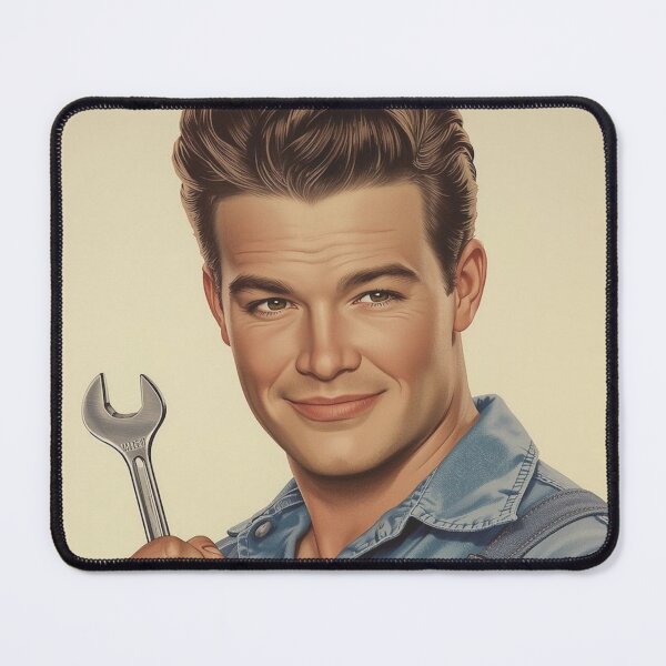Item preview, Retro Mechanic Male Pin-Up | Vintage Handyman Americana Art designed and sold by MissSaylor.