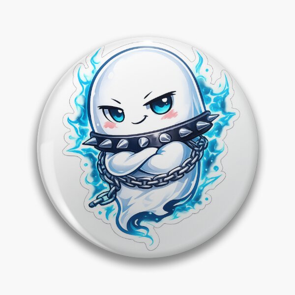 Item preview, Kawaii Edgy Ghost Sticker – Smirking Chibi Ghost with Spiked Collar & Blue Glow Aesthetic designed and sold by SparkVault.
