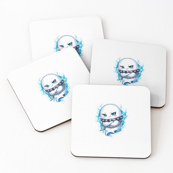 Item preview, Kawaii Edgy Ghost Sticker – Smirking Chibi Ghost with Spiked Collar & Blue Glow Aesthetic designed and sold by SparkVault.