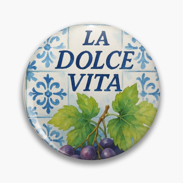 Item preview, La Dolce Vita – Italian Blue Tiles with Purple Grapes Watercolor Design designed and sold by EmeraldeaArt.