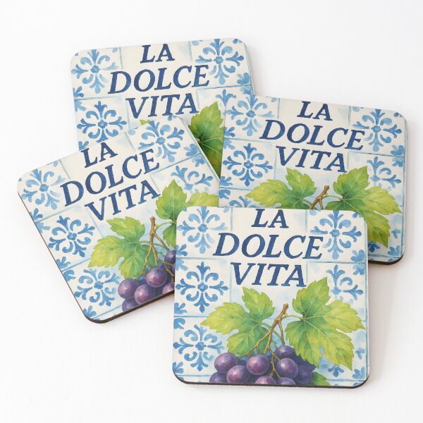 Item preview, La Dolce Vita – Azulejos azules italianos con diseño de uvas moradas en acuarela designed and sold by EmeraldeaArt.