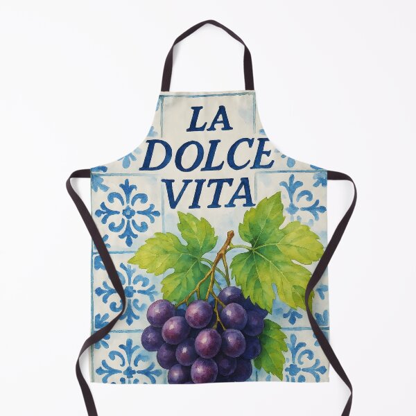 Item preview, La Dolce Vita – Italian Blue Tiles with Purple Grapes Watercolor Design designed and sold by EmeraldeaArt.