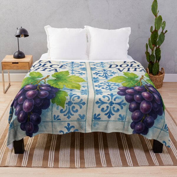 Item preview, La Dolce Vita – Azulejos azules italianos con diseño de uvas moradas en acuarela designed and sold by EmeraldeaArt.