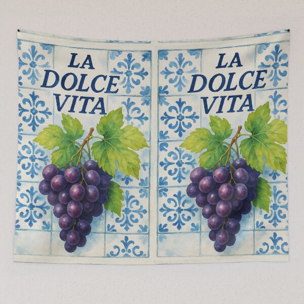 Item preview, La Dolce Vita – Azulejos azules italianos con diseño de uvas moradas en acuarela designed and sold by EmeraldeaArt.