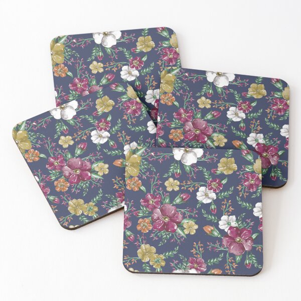 Item preview, Watercolor Boho Floral Pattern on Navy Blue designed and sold by cirgitstudio.