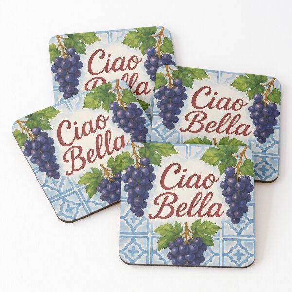 Item preview, Ciao Bella – Watercolor Grapes on Blue Italian Tiles designed and sold by EmeraldeaArt.