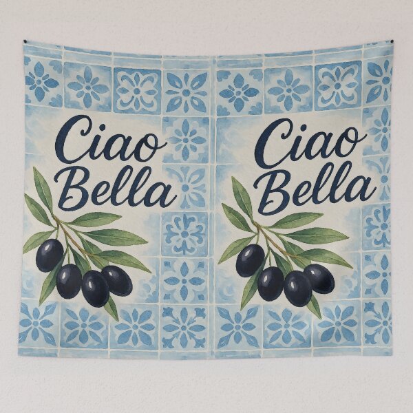 Item preview, Ciao Bella – Watercolor Black Olives on Blue Italian Tiles designed and sold by EmeraldeaArt.
