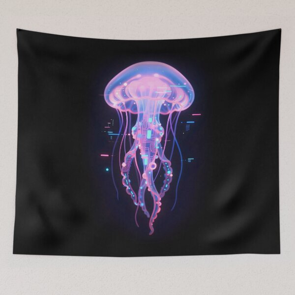 Item preview, Cybernetic Bioluminescent Jellyfish Digital Glitch Art designed and sold by NEOCHRONOS.