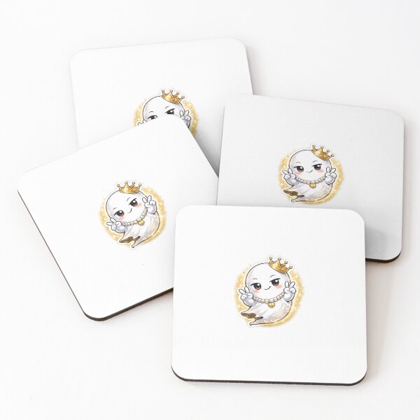 Item preview, Confident Chibi Ghost Sticker – Cute Ghost with Crown, Pearls & Peace Sign | Golden Aesthetic Kawaii Design designed and sold by SparkVault.