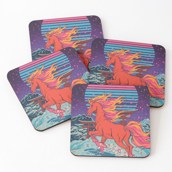 Item preview, Retrowave Ukiyo-e | Neon Fire Horse & Torii Gate Synthwave Art designed and sold by Vandy Fullam.