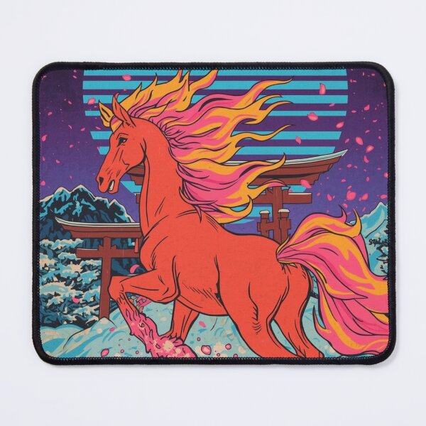 Item preview, Retrowave Ukiyo-e | Neon Fire Horse & Torii Gate Synthwave Art designed and sold by Vandy Fullam.
