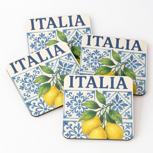 Item preview, I Love Italia – Watercolor Lemon Branch on Blue Italian Tiles designed and sold by EmeraldeaArt.