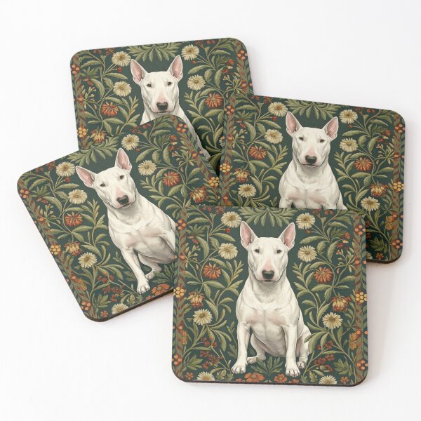 Item preview, White Bull Terrier Dog William Morris Style Floral designed and sold by AntiqueImages.