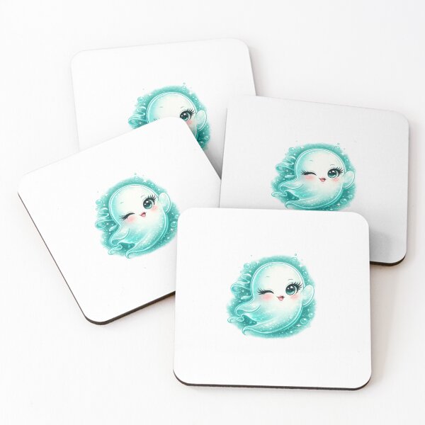 Item preview, Kawaii Winking Ghost Sticker with Glossy Lips & Teal Ethereal Glow designed and sold by SparkVault.