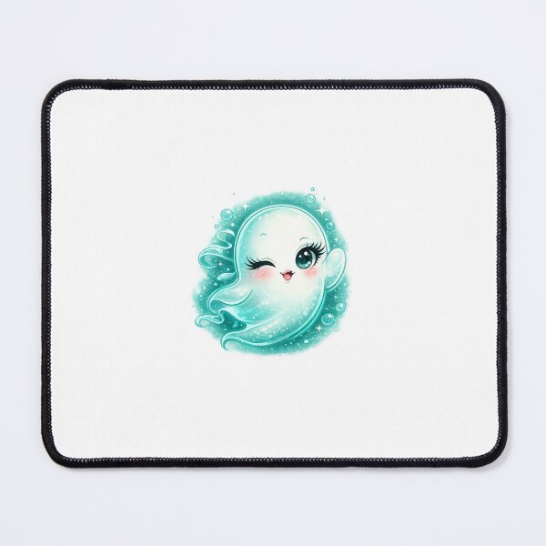 Item preview, Kawaii Winking Ghost Sticker with Glossy Lips & Teal Ethereal Glow designed and sold by SparkVault.