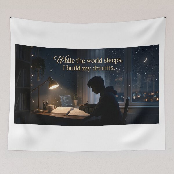 Item preview, Midnight Dreamer Study Aesthetic - While The World Sleeps Quote designed and sold by MCV-Designs.