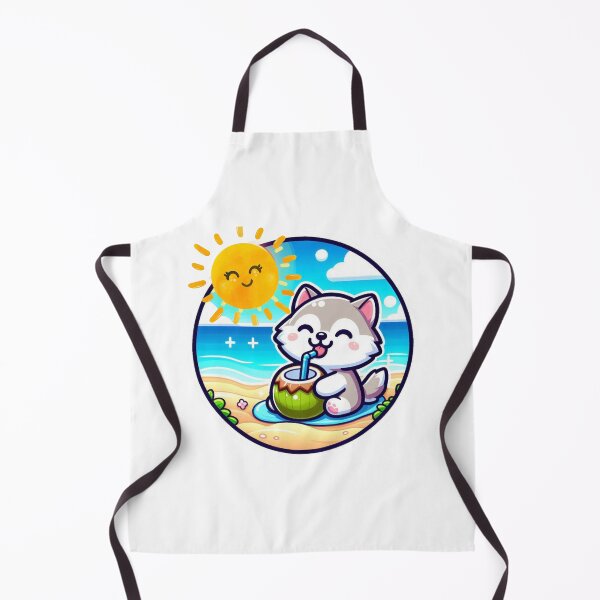 Item preview, Cute Husky Drinking Coconut on the Beach -Kawaii Summer Dog designed and sold by carestazafeli.