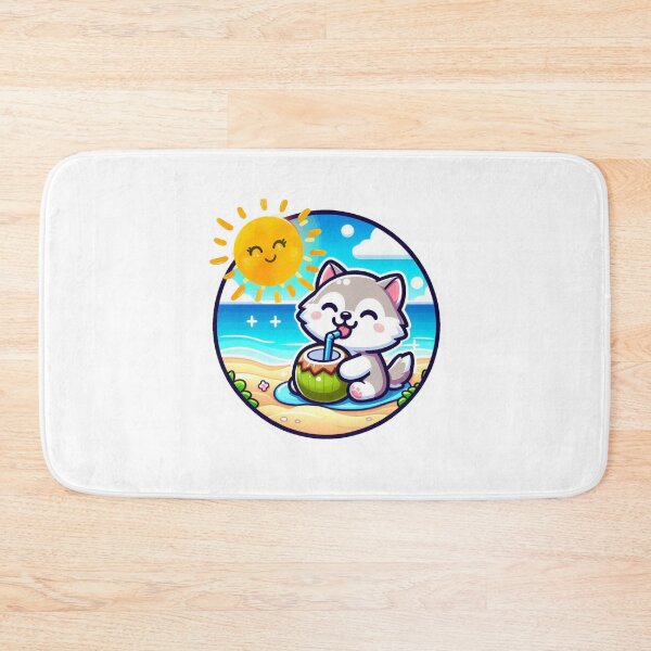 Item preview, Cute Husky Drinking Coconut on the Beach -Kawaii Summer Dog designed and sold by carestazafeli.