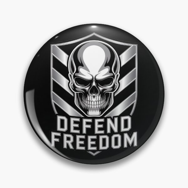 Item preview, Defend Freedom Chrome Warrior Skull Badge designed and sold by OldGloryForge.