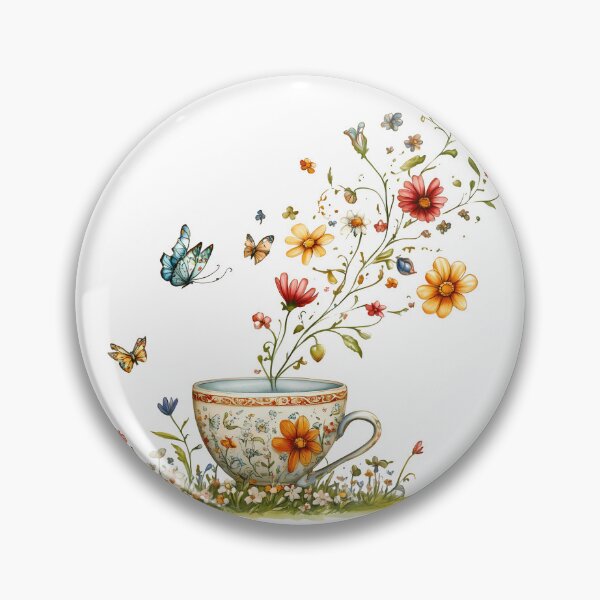 Item preview, Floral Teacup with Butterflies - Whimsical Romantic Floral Art Print designed and sold by DesignArtist.ia.