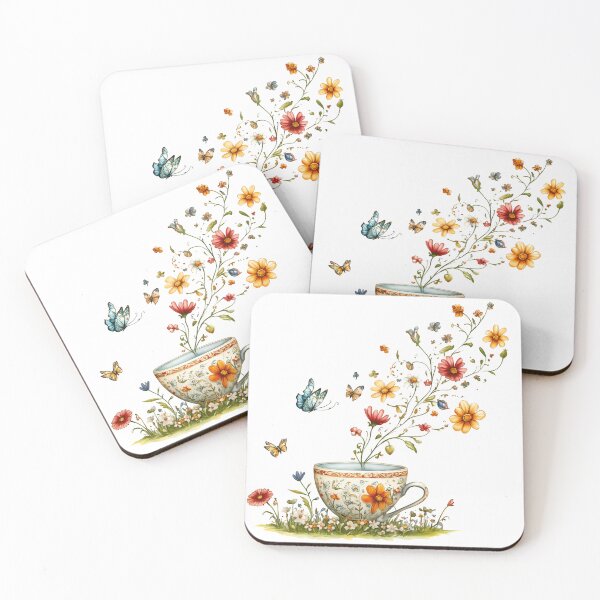 Item preview, Floral Teacup with Butterflies - Whimsical Romantic Floral Art Print designed and sold by DesignArtist.ia.