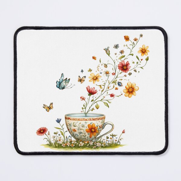 Item preview, Floral Teacup with Butterflies - Whimsical Romantic Floral Art Print designed and sold by DesignArtist.ia.