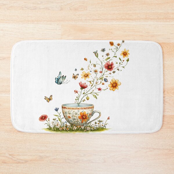 Item preview, Floral Teacup with Butterflies - Whimsical Romantic Floral Art Print designed and sold by DesignArtist.ia.
