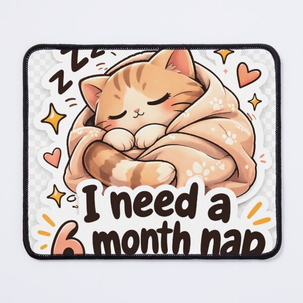 Item preview, Funny Sleeping Cat Sticker | “I Need a 6 Month Nap” Cute Cat Meme | Cozy Lazy Aesthetic. designed and sold by ZenGrowth4.
