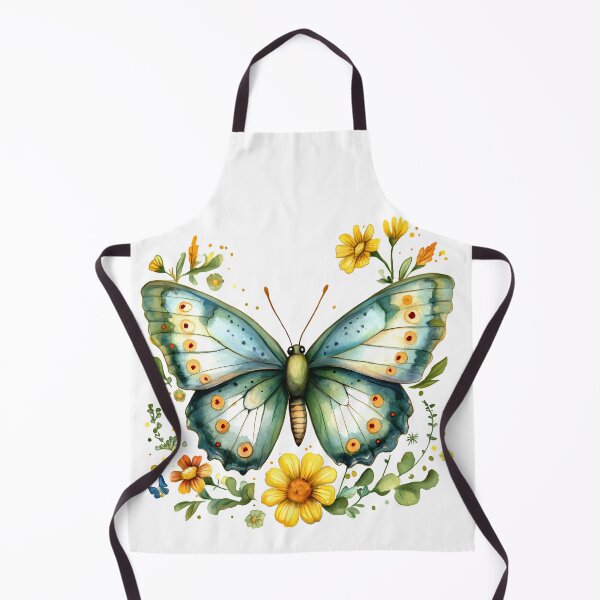 Item preview, Teal Green Butterfly with Yellow Flowers - Elegant Watercolor Floral Art Print designed and sold by DesignArtist.ia.