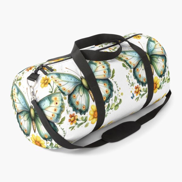 Item preview, Teal Green Butterfly with Yellow Flowers - Elegant Watercolor Floral Art Print designed and sold by DesignArtist.ia.