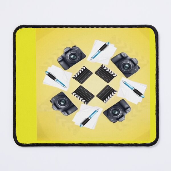 Item preview, Filmmaker & Photographer Creative Pattern – Camera Clapperboard Script Yellow Art Print designed and sold by zohocreations.