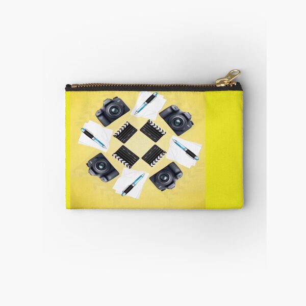 Item preview, Filmmaker & Photographer Creative Pattern – Camera Clapperboard Script Yellow Art Print designed and sold by zohocreations.
